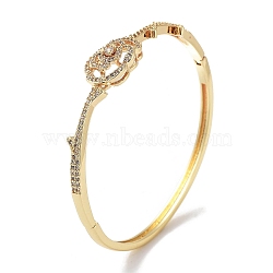 Brass Micro Pave Clear Cubic Zirconia Hinged Bangles for Women, Real 18K Gold Plated, Flower, Inner Diameter: 2-1/4 inch(5.6cm)(BJEW-Z061-22B)