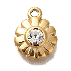 Ion Plating(IP) 304 Stainless Steel Rhinestone Charms, Flower Charm, Real 18K Gold Plated, 10.5x8.5x3mm, Hole: 1.2mm(STAS-P371-068G)