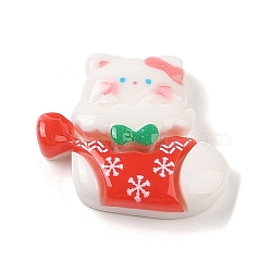 Animal Christmas Socking Theme Opaque Resin Decoden Cabochons, Cat Shape, 22.5x24x6.5mm(RESI-S397-03D)