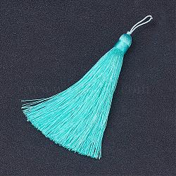 Nylon Tassel Big Pendants, Cyan, 105x11mm(AJEW-P044-22)