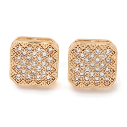 Rack Plating Square Brass Clear Cubic Zirconia Stud Earrings, Long-Lasting Plated, Champagne Gold, 11x11mm(EJEW-M090-17G)