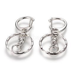 Alloy Keychain Clasp Findings, with Alloy Swivel Clasp and Iron Rings, Platinum, 50mm(PALLOY-T010-07P)