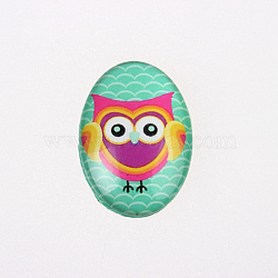 Cartoon Owl Printed Glass Oval Cabochons, Medium Aquamarine, 30x20x6mm(X-GGLA-N003-20x30-B10)