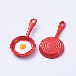Alloy Enamel Pendants, Pan with Fried Egg/Poached Egg, Red, 28x4~14.5x1.5~3mm, Hole: 1.5mm(PALLOY-TAC0009-88B)