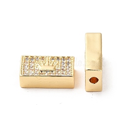 Brass Micro Pave Cubic Zirconia Beads, Real 18K Gold Plated, Rectangle with Crown, Clear, 7x13x4mm, Hole: 1.8mm(KK-M233-30G)