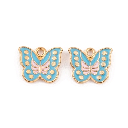 Light Gold Plated Alloy Enamel Pendants, Cadmium Free & Lead Free, Butterfly Charm, Dark Turquoise, 13x15x2.5mm, Hole: 2mm(FIND-Q100-04KCG-01)
