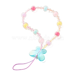 Transparent Acrylic Beads Mobile Straps, with Nylon Thread, Butterfly, Colorful, 17.5cm(HJEW-JM00680)
