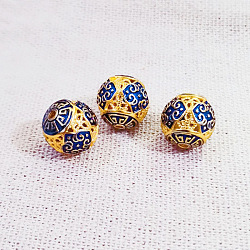 Brass Enamel Beads, Golden, Round, Flower, 12mm(PW23030899892)