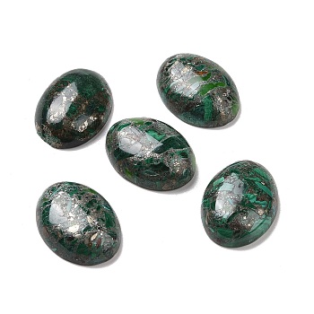 Natural Malachite Cabochons, with Chalcopyrite, Oval, 25x18~19x6~8mm