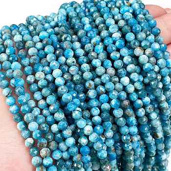 Natural Apatite Beads Strands, Faceted, Round, 4mm, Hole: 0.7mm, about 103~104pcs/strand, 15.16~15.35 inch(38.5~39cm)