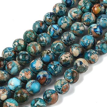 Dyed Natural Regalite/Imperial Jasper/Sea Sediment Jasper Beads Strands, Round Impression Jasper, Royal Blue, 8mm, Hole: 1.2mm, about 23pcs/strand, 7.64''(19.4cm)