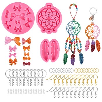 DIY Epoxy Resin Crafts, Including  Silicone Moulds, Iron Split Key Rings & Jump Rings, Brass Earring Hooks and Silicone Ear Nuts, Mixed Color, 155pcs/set