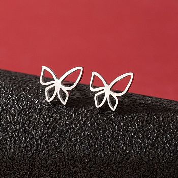 Stainless Steel Stud Earrings for Women, Butterfly, Stainless Steel Color, 10mm