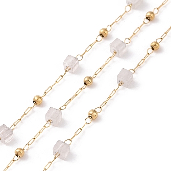 Natural  Square Beaded Chains, with Golden 304 Stainless Steel Findings, Unwelded, 2~3x2~2.5x2~2.5mm