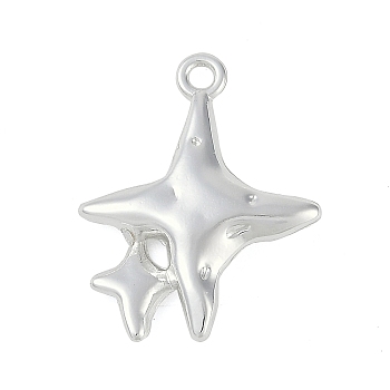 Rack Plating Alloy Pendants, Lead Free & Cadmium Free,  Star Charms, Silver, 23.5x18.5x4mm, Hole: 1.8mm