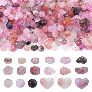 60G 6 Styles Transparent Acrylic Beads, Mixed Shapes, Medium Violet Red, 5~13x6~12.5x4~9mm, Hole: 1.2~1.8mm, 10g/style