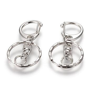 Alloy Keychain Clasp Findings, with Alloy Swivel Clasp and Iron Rings, Platinum, 50mm