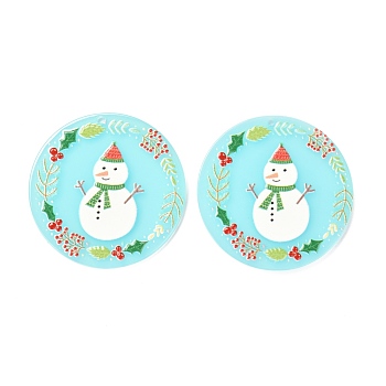 Christmas Theme 3D Printed Resin Pendants, DIY Earring Accessories, Flat Round with Pattern, Snowman Pattern, 37.5x2.5mm, Hole: 1.6mm