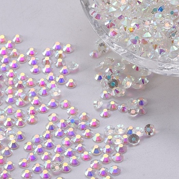Glass Flat Back Rhinestone, Grade A, Back Plated, Faceted, Half Round, Crystal AB, 4.6~4.8mm, about 1440pcs/bag