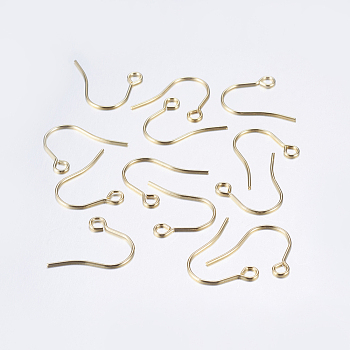 304 Stainless Steel Earring Hooks, Ear Wire, with Horizontal Loop, Real 18k Gold Plated, 18x15mm, Hole: 2mm, 21 Gauge, Pin: 0.7mm