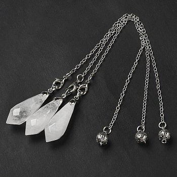 Natural Quartz Crystal Dowsing Pendulum Big Pendants, with Platinum Plated Brass Findings, Bullet Charm, Cadmium Free & Lead Free, 218~222mm