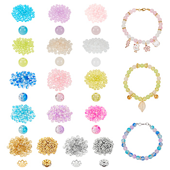 DIY Beads Jewelry Making Finding Kit, Including Glass Round & Iron Rhinestone Spacer Beads, Iron Fancy Bead Caps, Mixed Color, 1360Pcs/box