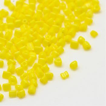 Opaque Glass Seed Beads, Triangle, Yellow, 1~3x2.5x2mm, Hole: 0.5mm, about 30000pcs/bag, 440~450g/bag
