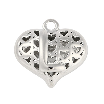 Hollow Brass Pendants for Valentine's Day, Heart with Letter, Real Platinum Plated, Letter L, 25x26x13mm, Hole: 2.5mm