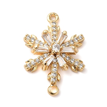 Brass Pave Clear Cubic Zirconia Connector Charms, Snowflake Links, Real 18K Gold Plated, 20x14x5mm, Hole: 1.4mm