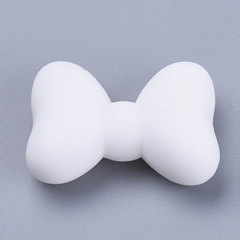 Food Grade Eco-Friendly Silicone Focal Beads, Chewing Beads For Teethers, DIY Nursing Necklaces Making, Bowknot, White, 21x29x10.5mm, Hole: 2mm