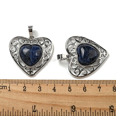 Natural Sodalite Peach Love Heart Pendants(G-G158-01P)-3