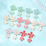 Valentine's Day Brass Dangle Stud Earrings, with Enamel, Flower, Golden, 37x22mm(EJEW-D359-02G)