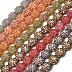 Painted Glass Beads Strands, Golden Metal Enlaced, Flower, Mixed Color, 10~10.5x4~4.5mm, Hole: 1mm, about 35pcs/strand, 13.58''(34.5cm)(GLAA-Z021-17)