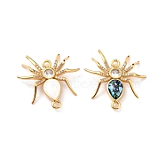 Rack Plating Brass Micro Pave Cubic Zirconia Connector Charms, with Enamel & Natural Shell, Long-Lasting Plated, Spider, Mixed Color, 26x25x5mm, Hole: 1.8mm(KK-F833-05G)