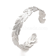 304 Stainless Steel Leaf Cuff Bangles, Stainless Steel Color, Inner Diameter: 2-1/4 inch(5.6cm)(BJEW-G694-08P)