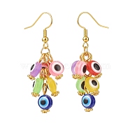 Resin Evil Eye Cluster Dangle Earrings, Gold Plated Brass Jewelry for Women, Colorful, 50mm, Pin: 0.7mm(EJEW-JE05010)