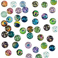 Flatback Glass Cabochons for DIY Projects, Dome/Half Round with Peacock Feathers Pattern, Mixed Color, 25x6mm(GGLA-PH0005-09B)