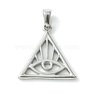 304 Stainless Steel Pendants, Triangle with Eye Charm, Stainless Steel Color, 21.5x21x2mm, Hole: 7x3.5mm(STAS-L275-08P)