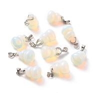 Opalite Pendants, with Brass Loops and Snap on Bails, Long-Lasting Plated, Platinum, Gourd/Calabash, 16.5~17x12mm, Hole: 4x4mm(G-G846-01D)