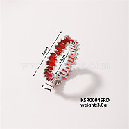 Fashionable Brass Rectangle Finger Rings for Unisex, for Versatile and Elegant Look, Platinum, Red, Platinum, Inner Diameter: 18mm(KE6050-5)