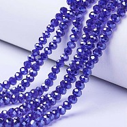 Electroplate Glass Beads Strands, Pearl Luster Plated, Faceted, Rondelle, Medium Blue, 3.5x3mm, Hole: 0.4mm, about 123~127pcs/strand, 13.7~14.1 inch(35~36cm)(EGLA-A034-T3mm-A11)