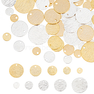 PandaHall Elite 60Pcs 10 Style Brass Charms, Flat Round, Real 24K Gold Plated & 925 Sterling Silver Plated, 6~15x0.5~1mm, Hole: 1.2~1.4mm, 6pcs/style(KK-PH0004-72)