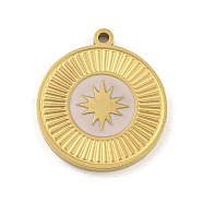 316 Surgical Stainless Steel Enamel Pendants, Flat Round with Star Charm, Golden, White, 17x15x1.8mm, Hole: 1.2mm(STAS-M073-18A-04G)