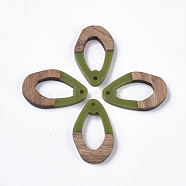 Resin & Walnut Wood Pendants, Teardrop, Green, 28x17.5x3mm, Hole: 1.8mm(RESI-T023-A-17A)