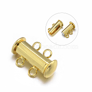2-Strands 4-Holes Tube Brass Magnetic Slide Lock Clasps, Nickel Free, Golden, 16x10x7mm, Hole: 1.5mm(X-KK-D472-G-NF)