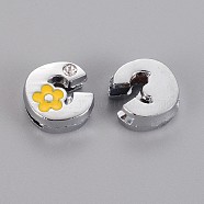 Alloy Rhinestone Slide Charms, with Enamel, Letter.C with Yellow Flower, Platinum Metal Color, 10x11x5mm, Hole: 2x8mm(X-ALRI-F003-04C)