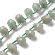 Natural Amazonite Beads Strands, Faceted, Top Drilled, Teardrop, 9~10.5x6~6.5mm, Hole: 0.7mm, about 45pcs/strand, 15.59~16.14''(39.6~41cm)(G-H297-B07-01)