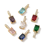 Brass Micro Pave Cubic Zirconia Pendants, Rectangle Charm, Real 18K Gold Plated, Mixed Color, 15x6x5mm, Hole: 5x2.5mm(ZIRC-F139-02G)