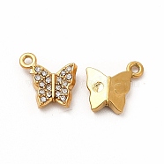 Ion Plating(IP) 316 Surgical Stainless Steel with Crystal Rhinestone Pendants, Butterfly Charms, Real 18K Gold Plated, 11.5x9x2.5mm, Hole: 1mm(STAS-G305-05G)