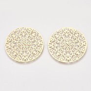 Brass Filigree Joiners Links, Etched Metal Embellishments, Flat Round, Light Gold, 30x0.3mm, Hole: 1.6mm(KKC-T001-11KC)